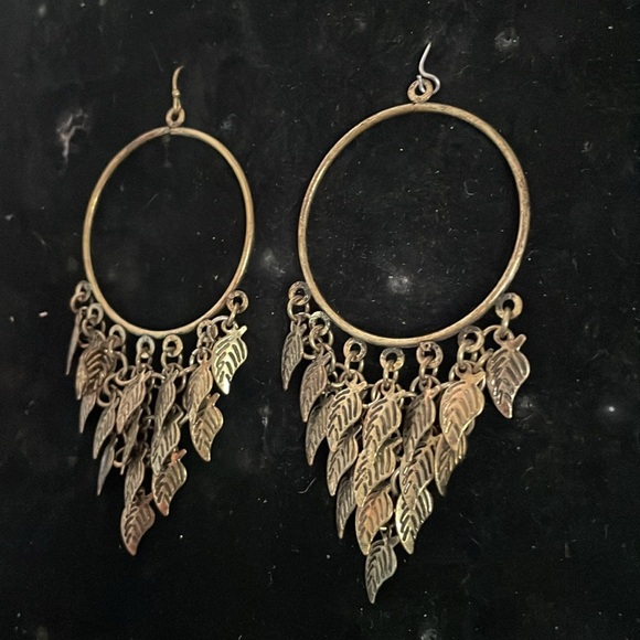 3.5” Bohemian mixed metal open circle hoop drop dangle earrings on wires - Picture 4 of 12